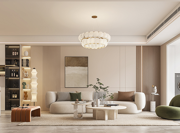 美盛教育港灣140平現(xiàn)代奶油風(fēng)格裝修效果圖