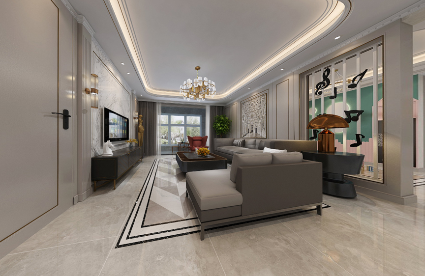 天津公園道一號180平簡美風格VR裝修全景圖