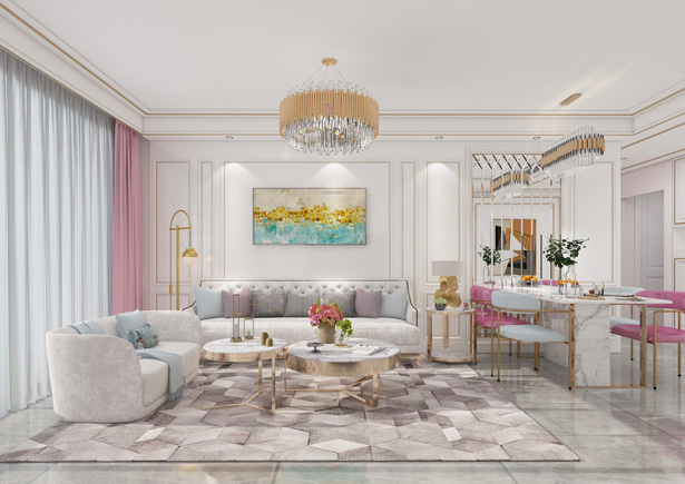 華潤悅府139平現(xiàn)代輕奢風格裝修效果圖